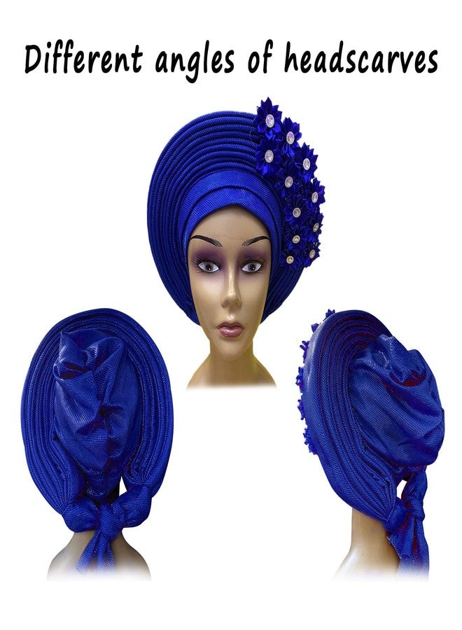 JRZXTWL African Turban Aso Oke Gele has made handmade African Turban Hats for parties (blue, standard) - Image 3